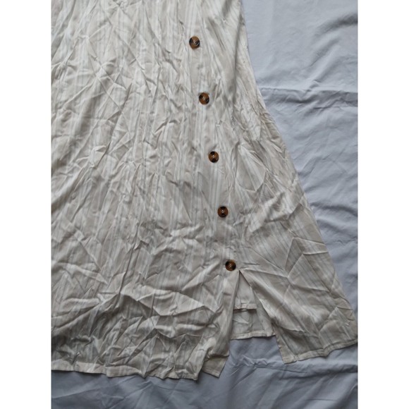 Torrid Midi Challis Asymmetrical Button Front Dress Striped Beige White Womens 3 - Picture 6 of 12